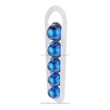 White, magnetic Nespresso Vertuo line coffee pod capsule holder with pre-installed neodymium magnets. Holds 5 pods in 1 row.