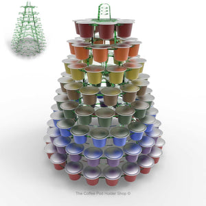Nespresso original line coffee capsule tower stand with rotating rings, shown in glass effect acrylic