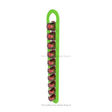 Lime, magnetic Nespresso original line coffee pod capsule holder with pre-installed neodymium magnets. Holds 10 pods in 1 row.