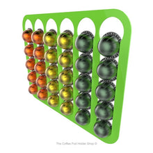 Lime, magnetic Nespresso Vertuo line coffee pod capsule holder with pre-installed neodymium magnets. Holds 30 pods in 6 rows.