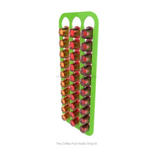 Lime, wall mounted, self adhesive Nespresso original line coffee pod capsule holder. Holds 30 pods in 3 rows.